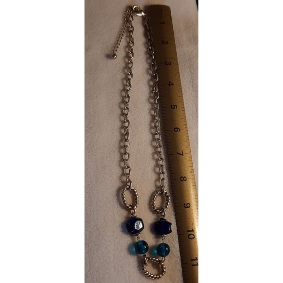 Vintage Goldtone Laura Ashley Necklace Blue and Teal Beads Adj 20 to 24 inches - Picture 3 of 6